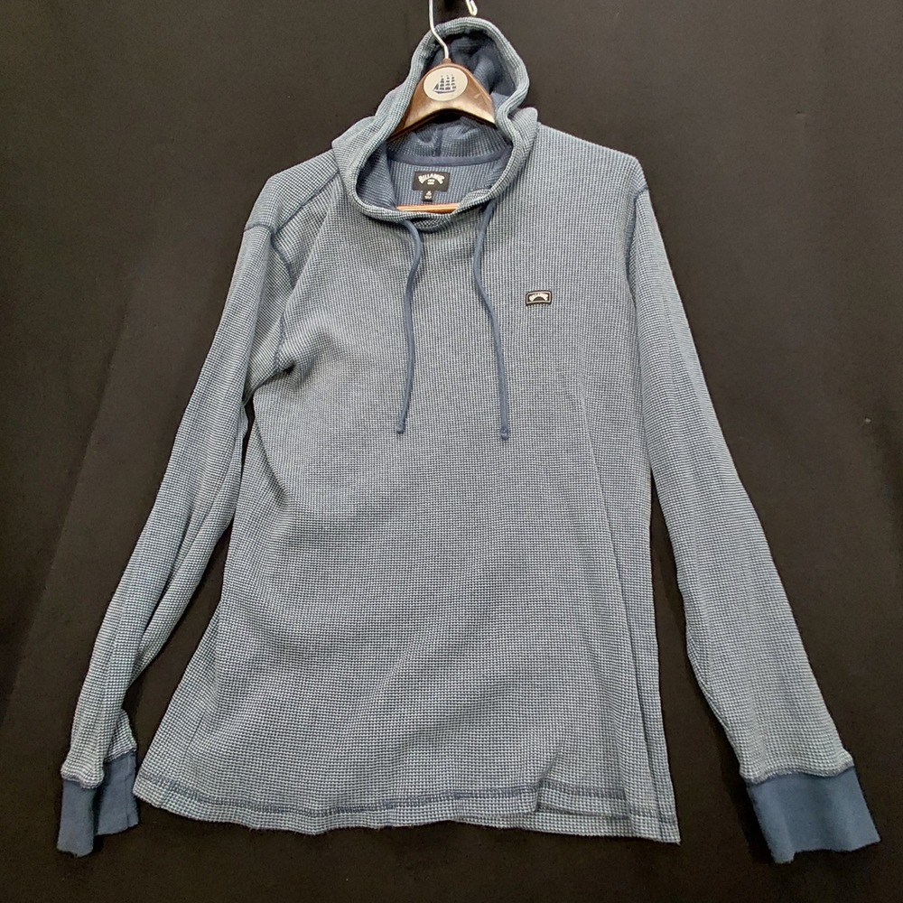 Billabong Mens Blue Waffle Knit Thermal Hoodie Long Sleeve Pullover Size M